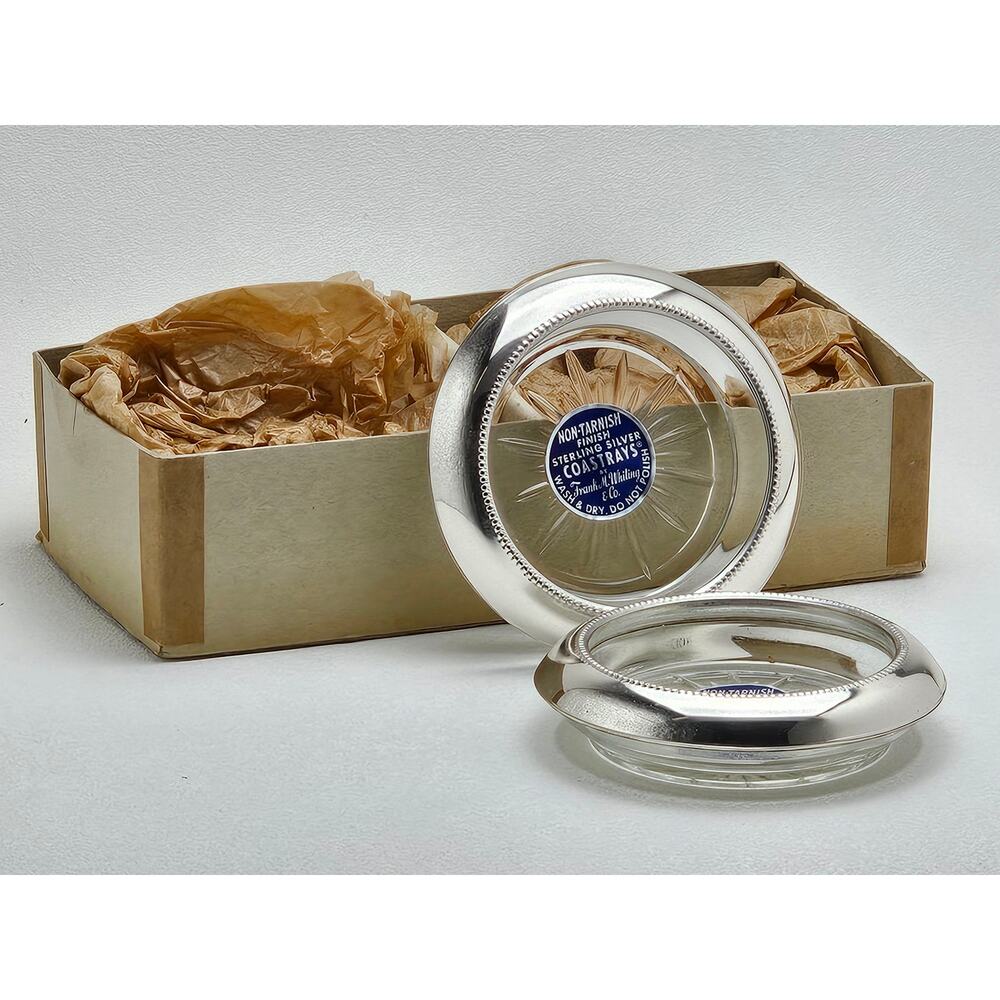 FRANK M. WHITING - 4 Sterling Silver & Glass Coasters - Picture 3 of 7
